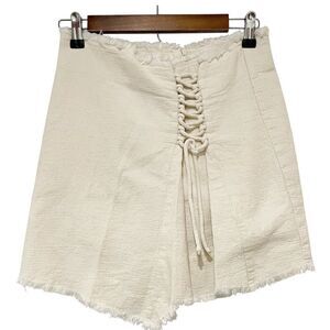 Mango Women's Ivory Cream Organic Cotton Asymmetric Lace up Skirt 4 Cowboy Coast